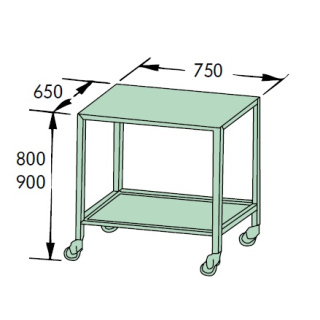 SCHMITZ Instrumentenwagen obere Platte 75 x 65 cm  flach (Rahmenrandplatte), untere eingelegte Platte 70 x 60 cm, Höhe 90 cm