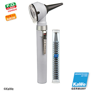 KaWe PICCOLIGHT ® F.O. - LED Standard Otoskop, inkl. 10 Einweg-Ohrtrichter *Farbe bitte wählen* sky