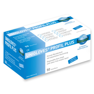 Unigloves OP - Mundschutz PROFIL PLUS, mit Gummibändern, 3-lagig, latexfrei, nach EN14683,  50 Stck - BLAU