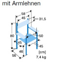 Simpex Hygienestuhl Wartezimmerstuhl ALEXA, mit Armlehnen, Farbe azurblau