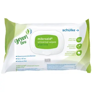 Schülke mikrozid ® universal wipes green line, 18 x 20 cm, 114Stck, gering alkoholische Tücher - 100% plastikfrei