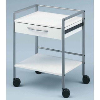 SCHMITZ medi-net Vielzwecktisch / Vielzweckwagen, mit einer Schublade,Gestell grauweiß RAL 9002,Griff weißaluminium RAL 9006
