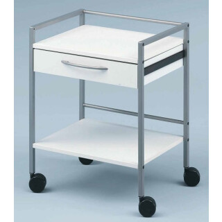 SCHMITZ  medi-net Vielzwecktisch / Vielzweckwagen, mit zwei Schubladen,Gestell weißaluminium RAL 9006,Griff weißaluminium RAL 9006