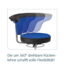 Mayer Multi-Funktions-Rollhocker mit Rücken, Rollen f. Hartböden - Kunstleder Finca Brillantschwarz  mit rot