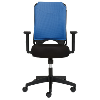 Mayer Drehstuhl, Bürostuhl, Fußkreuz Schwarz, Kombination: Sitzstoff schwarz / Rücken blau, mit Armlehnen höhenverstellbar, Rollen für Teppichboden