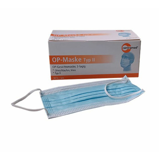 OP-Mundschutz Maske blau, elastische Ohrschlaufen, 50 Stck - wahlweise TYP II oder IIR