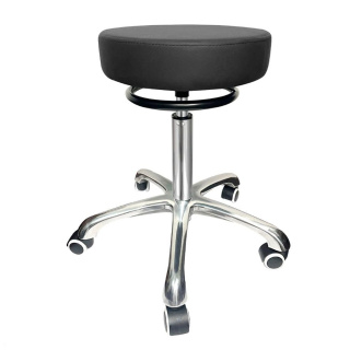 Rollhocker, Alu-Fußkreuz, Sitz Kunstleder schwarz, 80 mm Polster, höhenverstellbar 52-72 cm