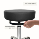 Rollhocker, Alu-Fußkreuz, Sitz Kunstleder schwarz, 80 mm Polster, höhenverstellbar 52-72 cm