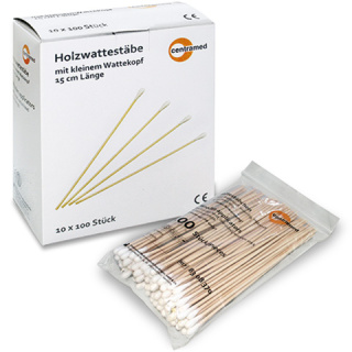 Wattewispy Watteträger aus Holz, mit einseitigem Wattekopf, 15 cm lang, 100 Stck