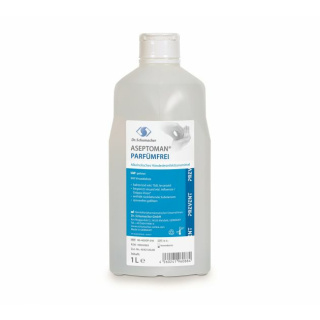 Schumacher Aseptoman parfümfrei, alkoholisches Händedesinfektionsmittel, 150 ml Kittelflasche - rückfettende Eigenschaften