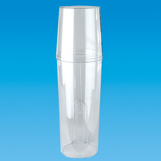 Spender für Urinbecher / Mundspülbecher, Kunststoff transparent, mit schwarzem Deckel