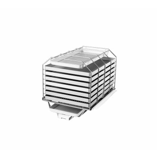 Beladungsauszug mit Halterung Comfort bis zu 16 Tabletts: für 7 Tabletts für Vacuclave 550 und 2 lange Tabletts oder für 14 Standard-Tabletts und 2 lange Tabletts. (ohne Tabletts)